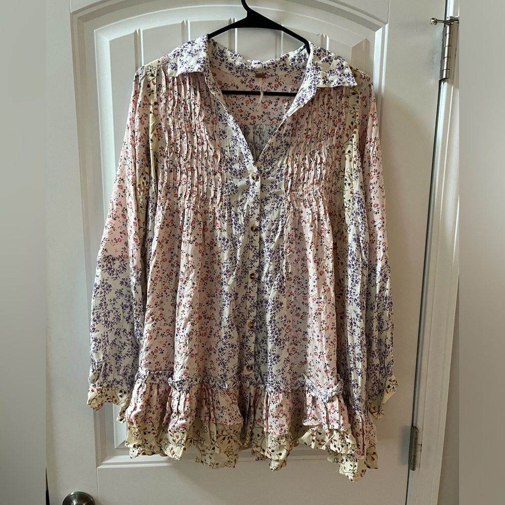 Free People Cream Mini Dress with Pink and Purple Floral Print